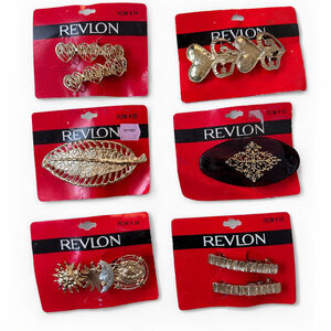 Vintage Revlon gold & tortoiseshell hair accessories lot – 6 pcs 2B